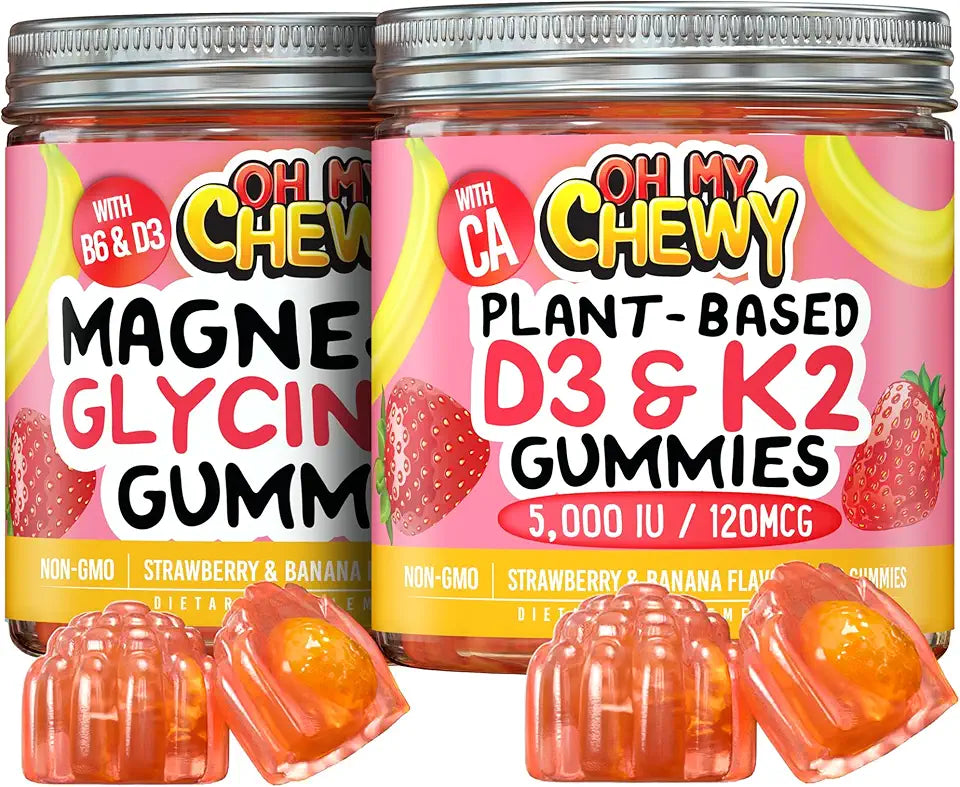 Magnesium + D3K2 Gummies Bundle - 2 Bottles (60 Each) - Strawberry Banana F9301