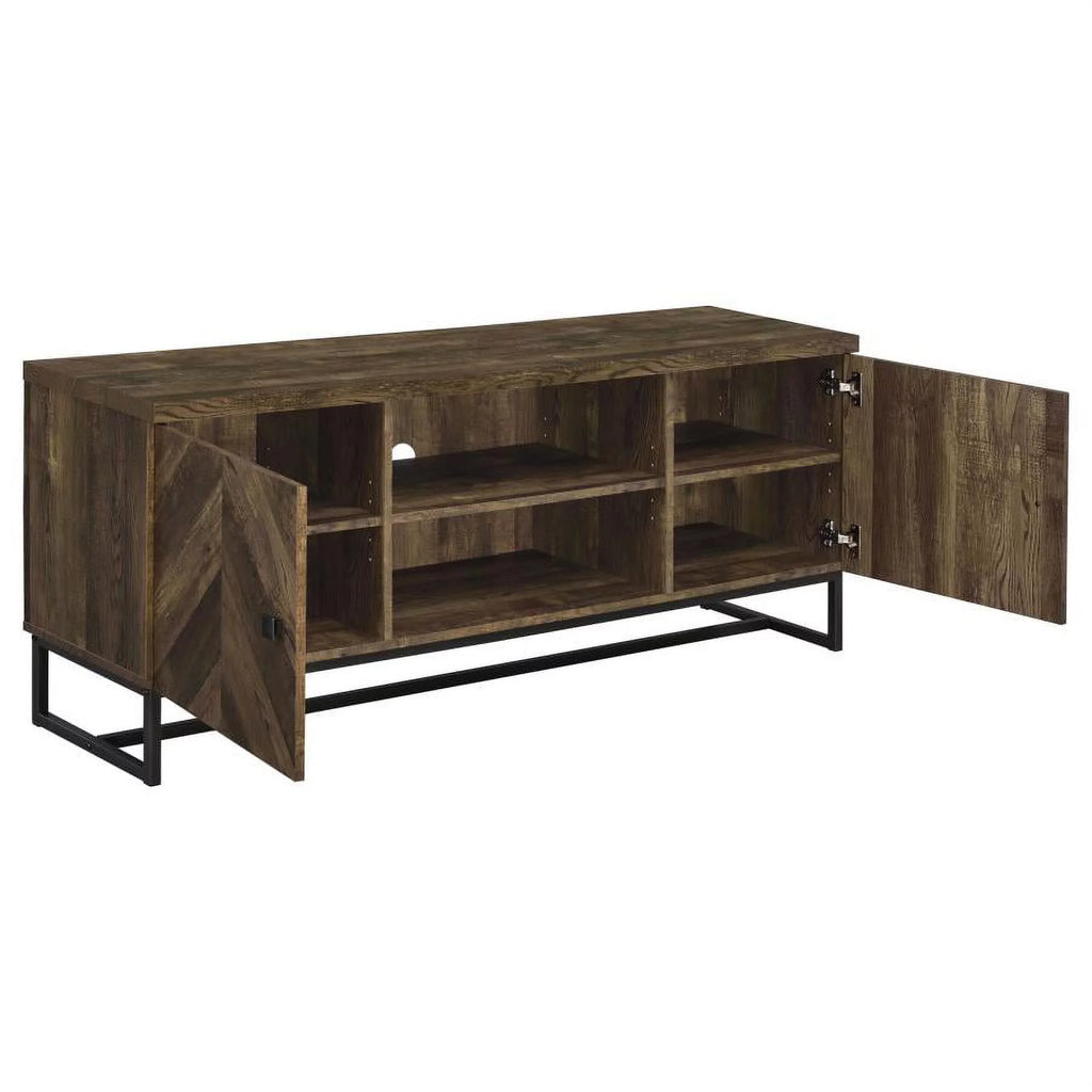 Rustic Oak Herringbone 2-door TV Console with Adjustable Shelves W245715