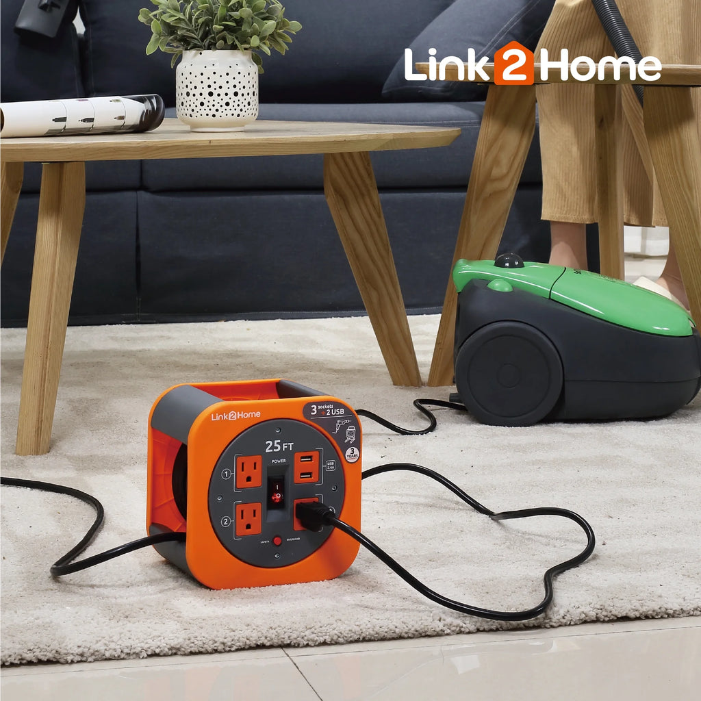 25 ft. Extension Cord 3 Power Outlets 2 USB Ports 16 AWG SJT Cable I56505