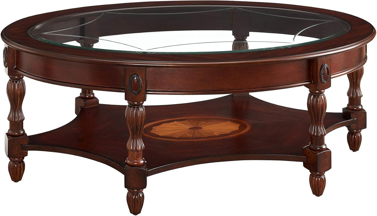 Walnut Solid Wood Oval Side Table with Tempered Glass Shelf E1125