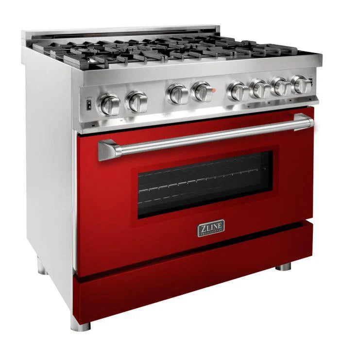 36 in. 6 Gas on Gas Range in Stainless Steel with Red Gloss Door J55609
