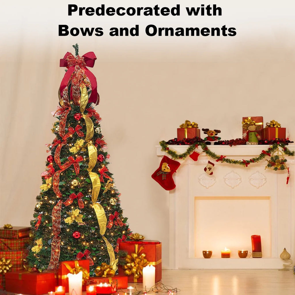 Red Gold Pre-lit Pop Up Christmas Tree with Remote N883