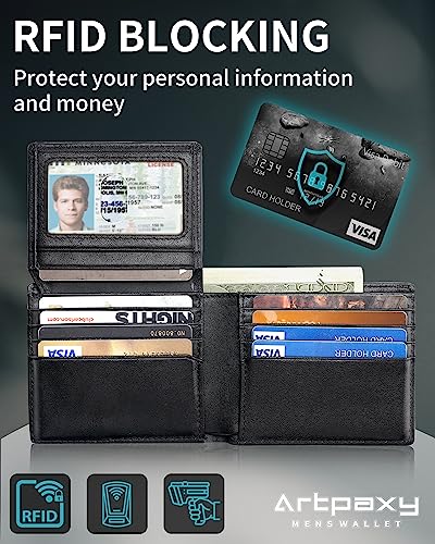 Genuine Leather Bifold RFID Blocking Wallet with 12-13 Card Holders M6440