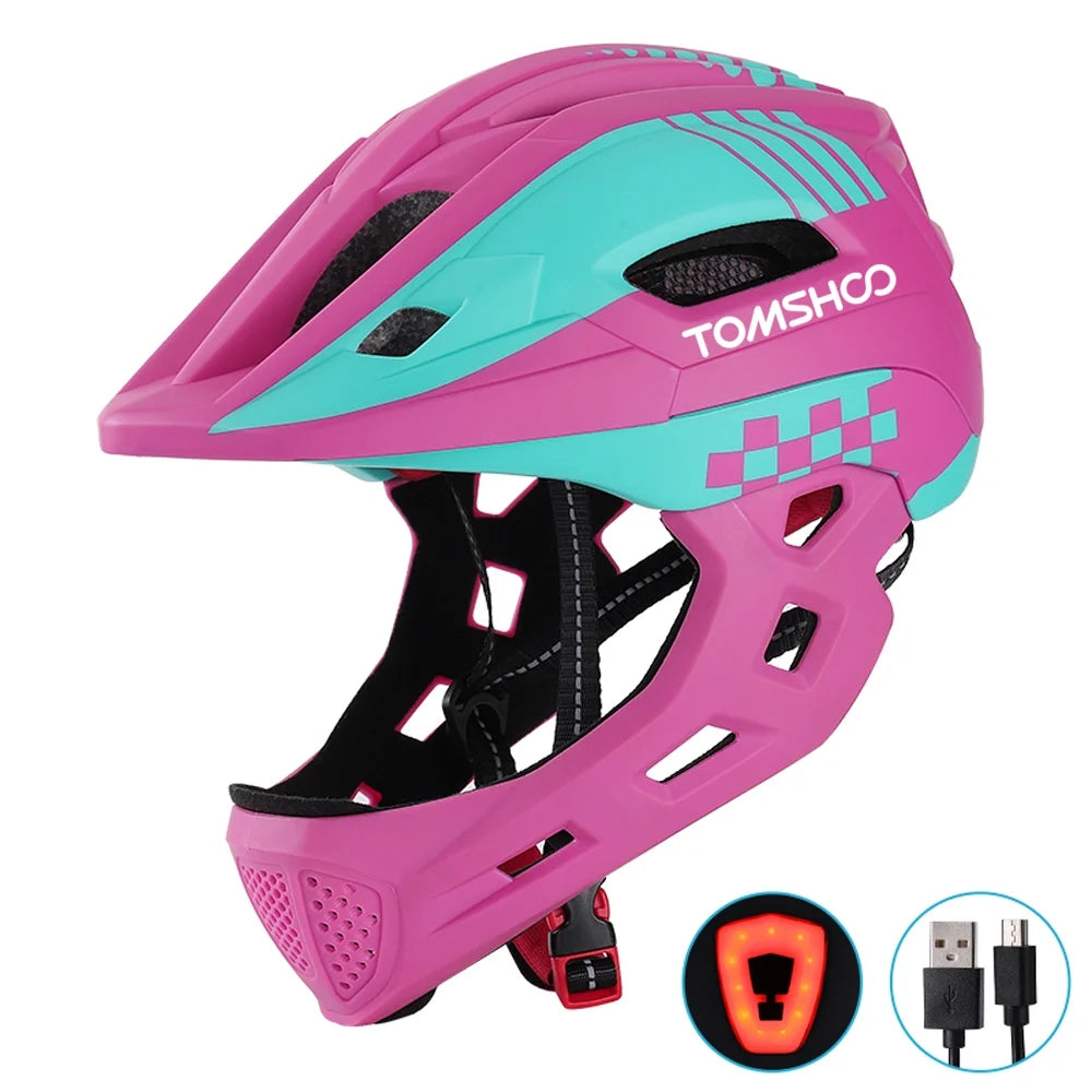 Kid Bike Full Face Helmet with Taillight and Detachable Chin Guard G335
