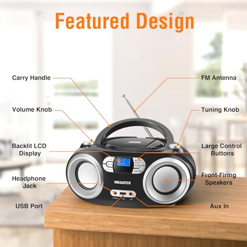 Portable CD Player Boombox with Bluetooth, FM Radio, USB Port N8891