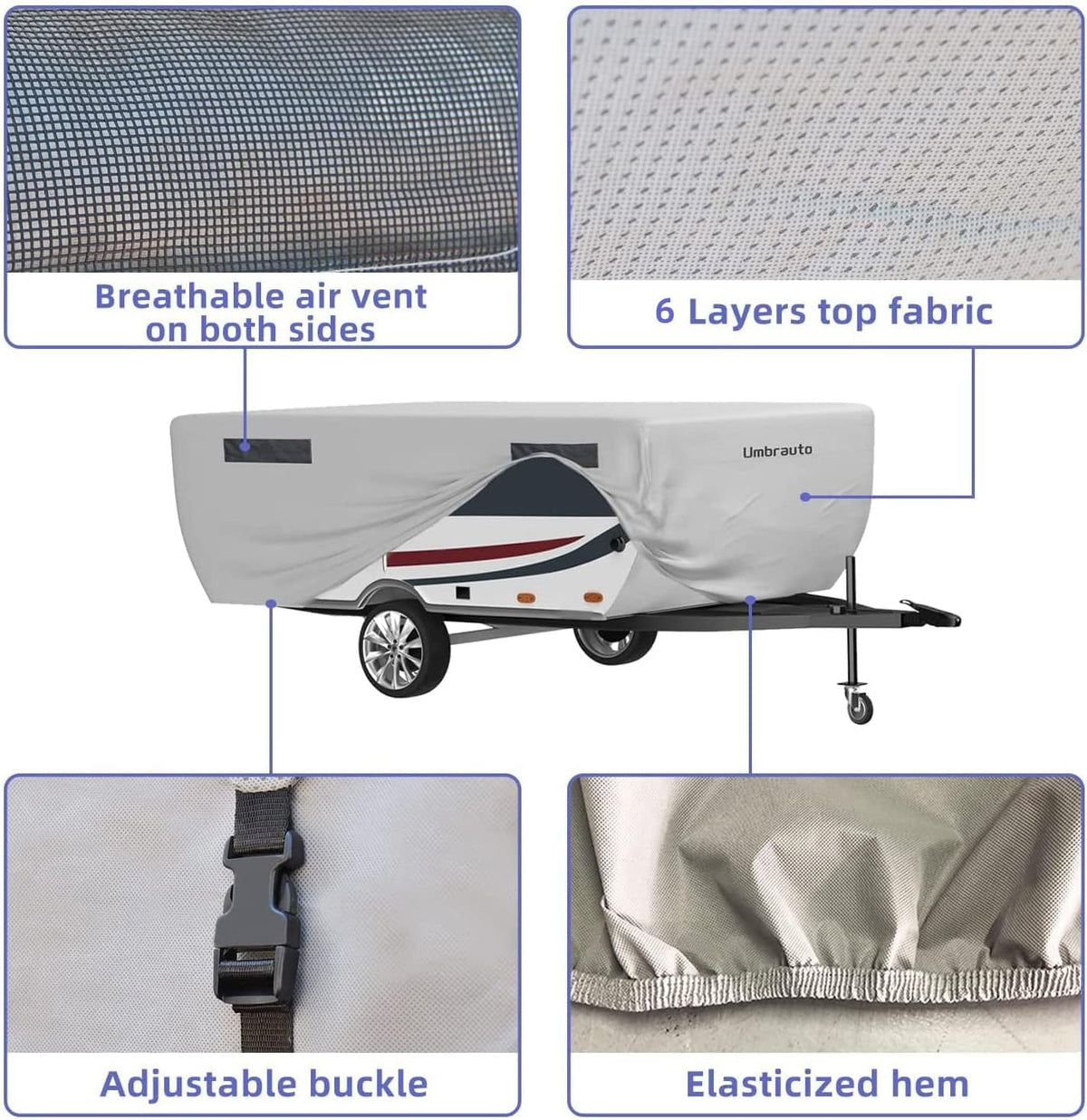 Gray Waterproof Polypropylene Pop Up Camper Cover for 12' - 14' Trailers L494