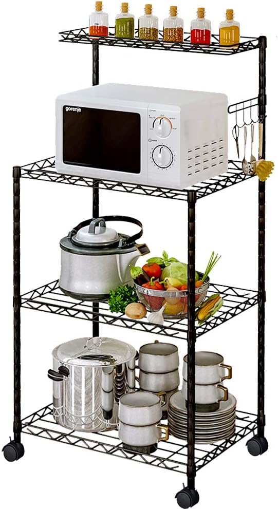 4-Tier Kitchen Baker’s Rack with Wire Mesh Shelves and Wheels U971