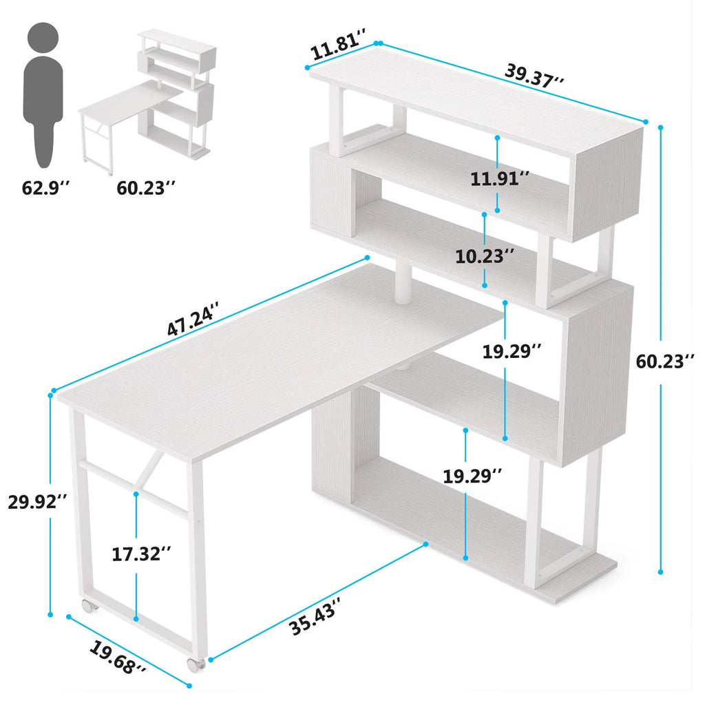 L Shaped Computer Desk with Storage Bookshelf I1990