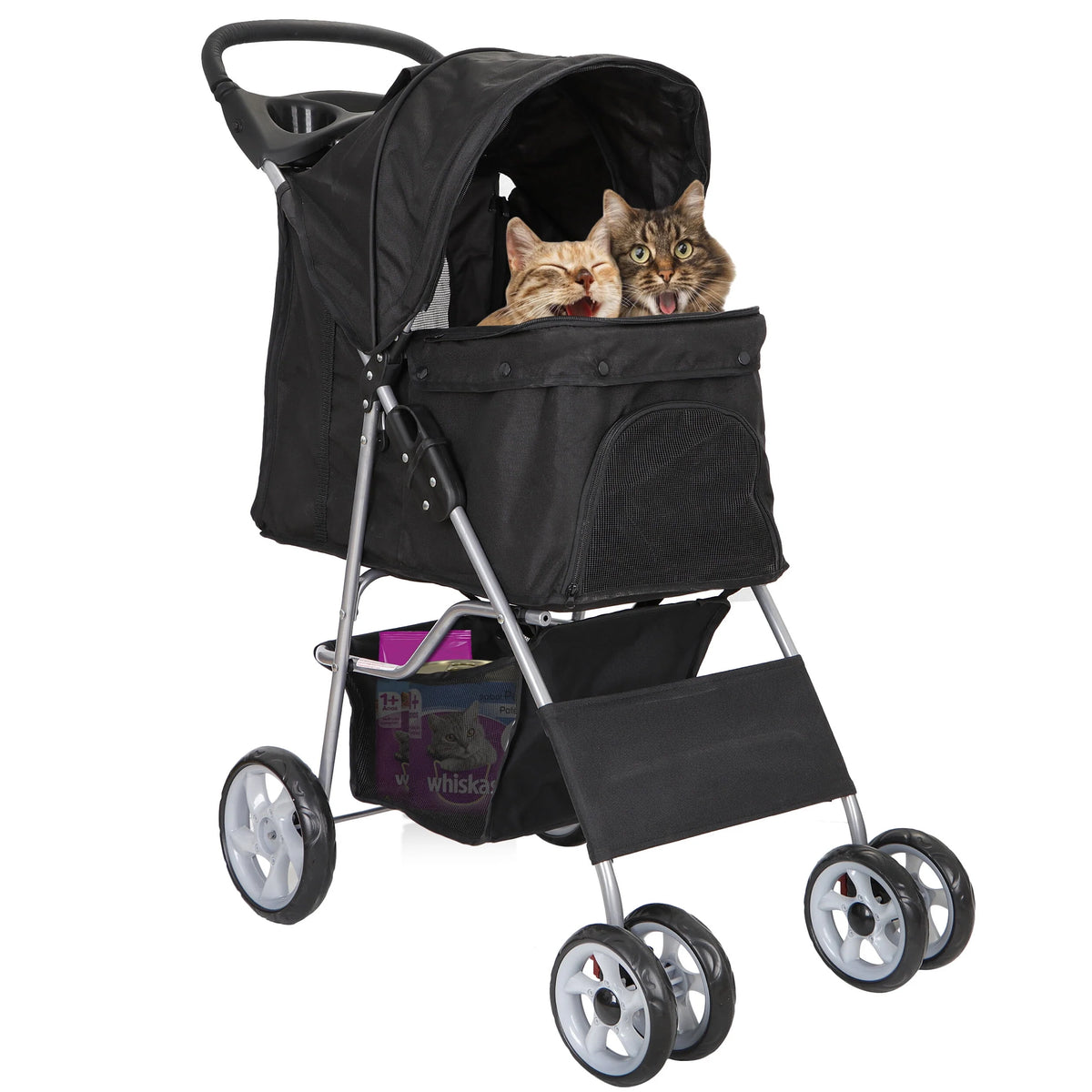 Folding Pet Stroller 4 Wheels Black T7749