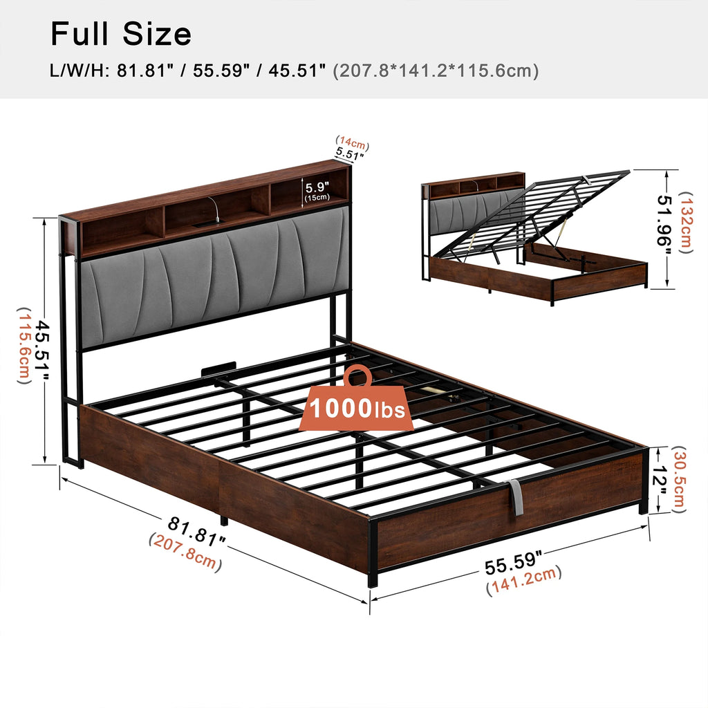 Full Size Lift Up Storage Platform Bed with Wingback Headboard Q4385