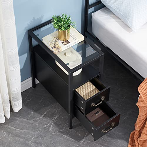 Set of 2 Brown Tall Night Stands with Drawers and Shelf A154668