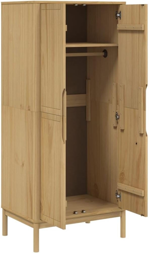 Solid Pine Wood Wax Brown Wardrobe K39560