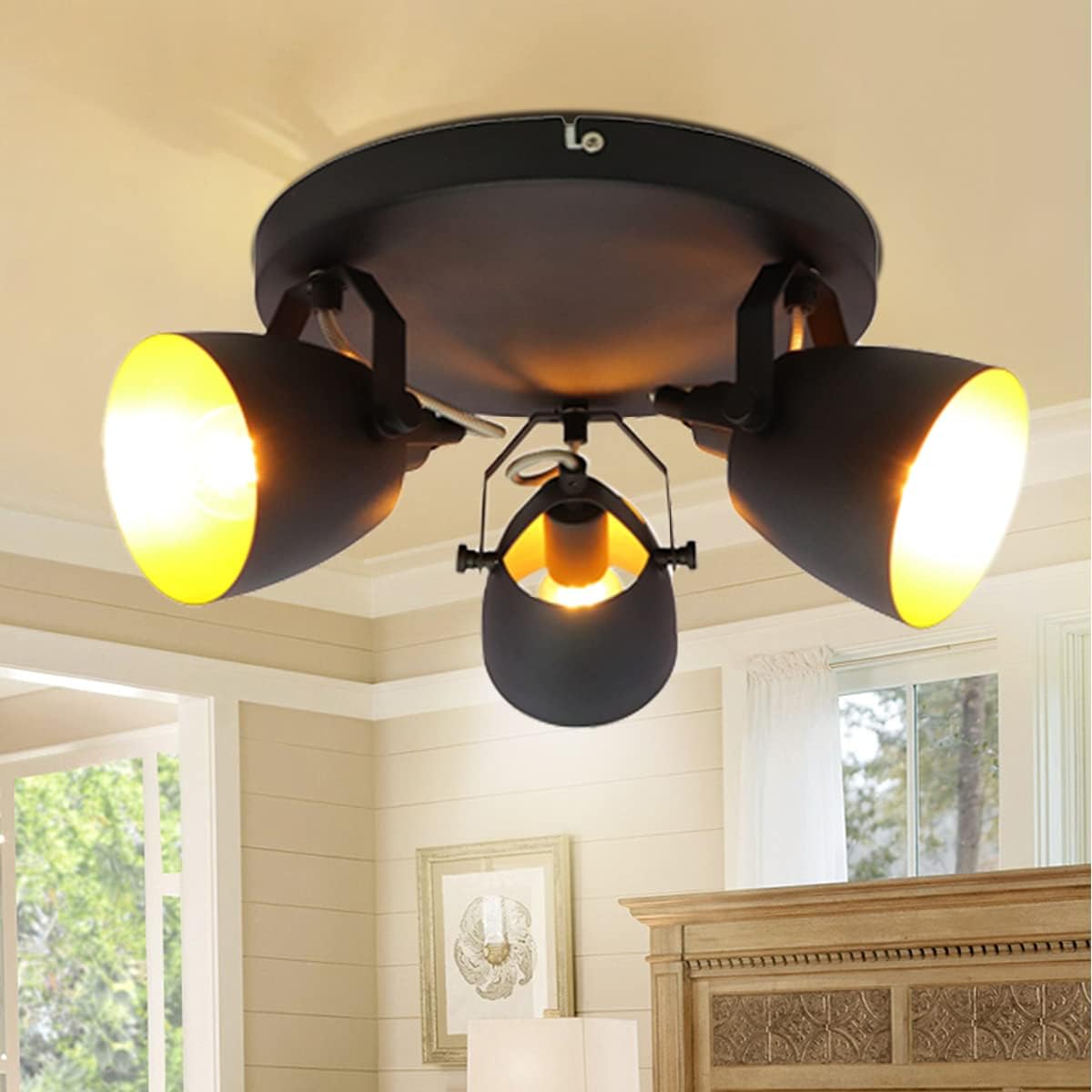 3-Lights Industrial Iron Cage Ceiling Light I348
