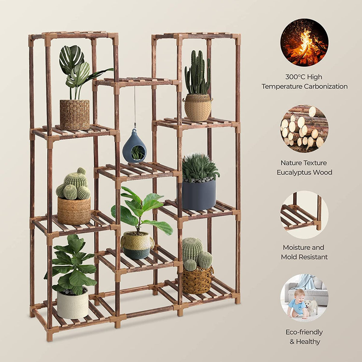 11-Tire Tall Wood Plant Stand Q2626
