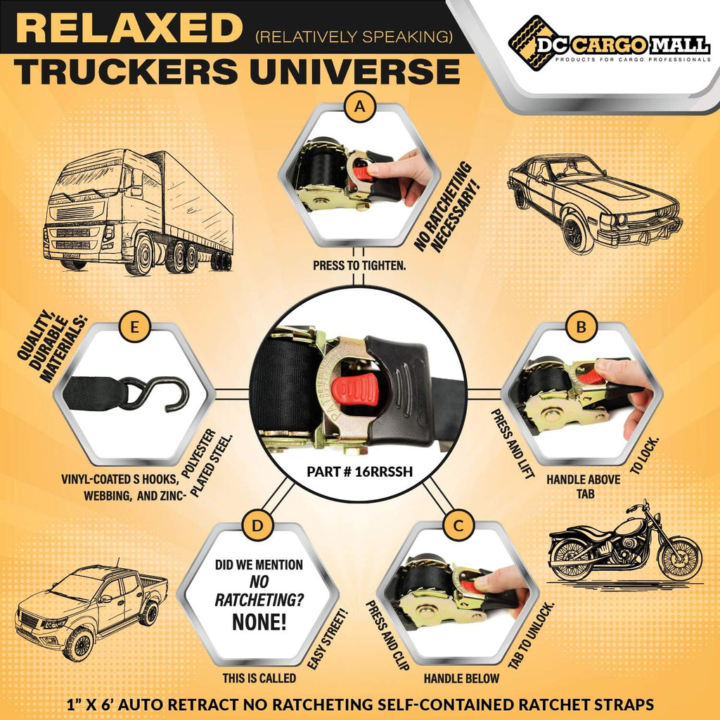 2 Auto Retract Ratchet Straps 1 x 10' Retractable Cargo Tie-Downs N316363