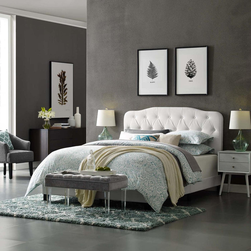 Twin Faux Leather Bed in White Finish D855558