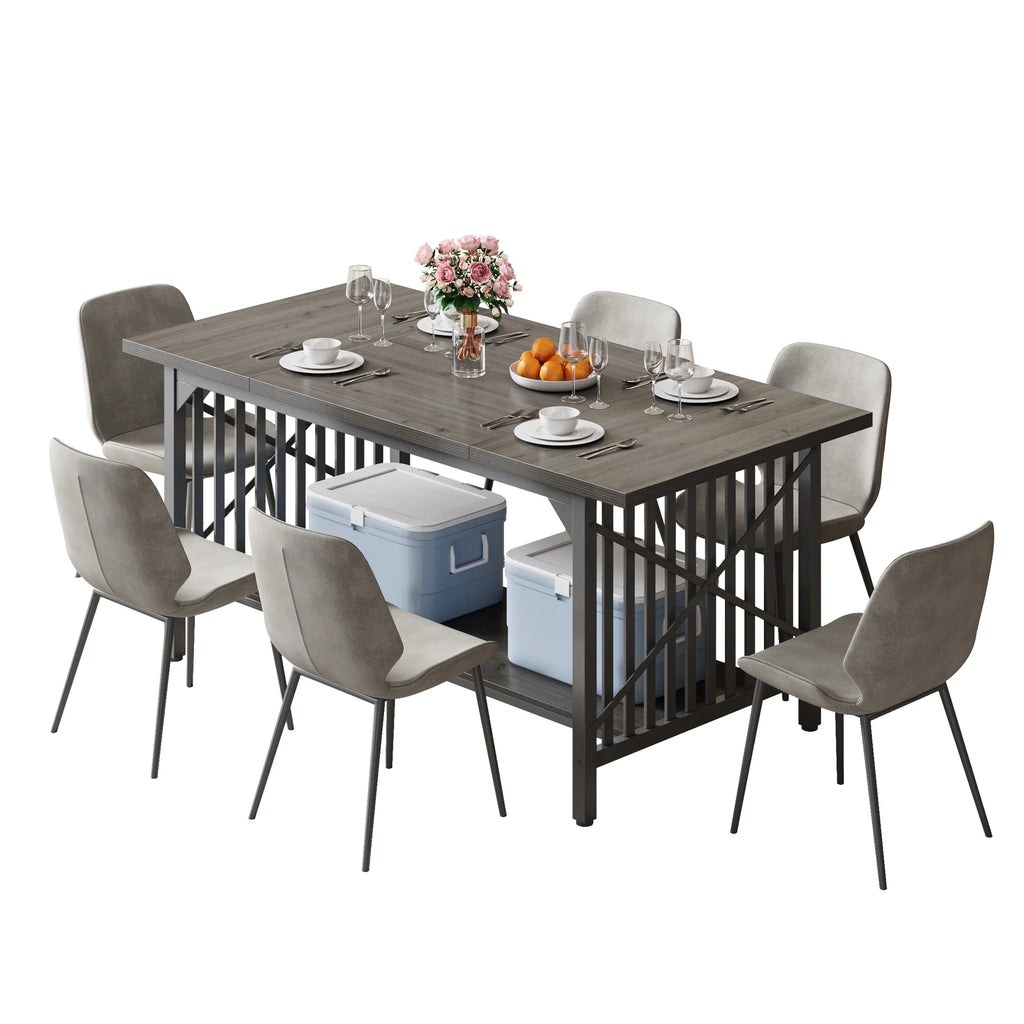 70" Rectangular Wood Dining Table with Storage K6413