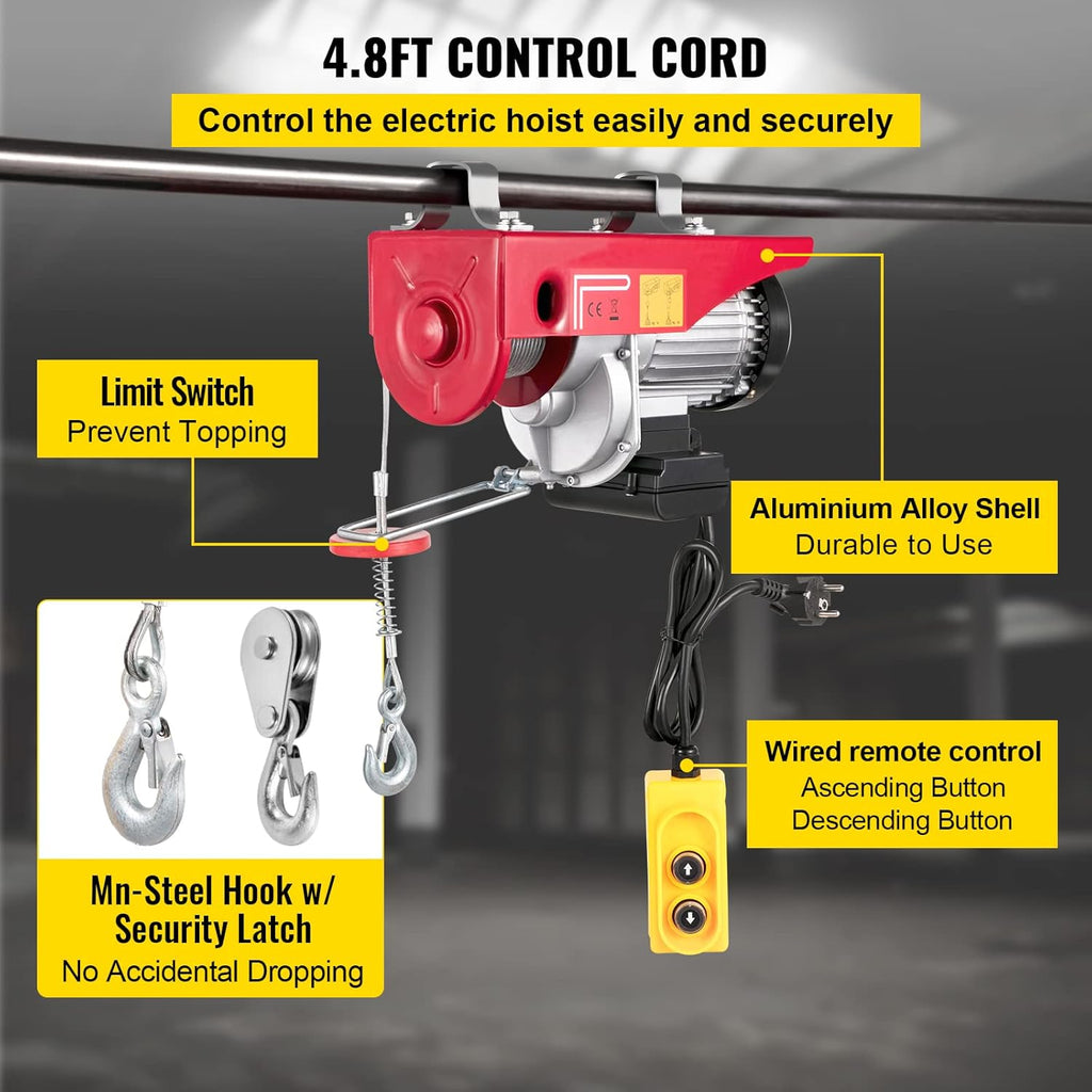 2200 lb Electric Hoist with Remote Control, 110V Red P5904