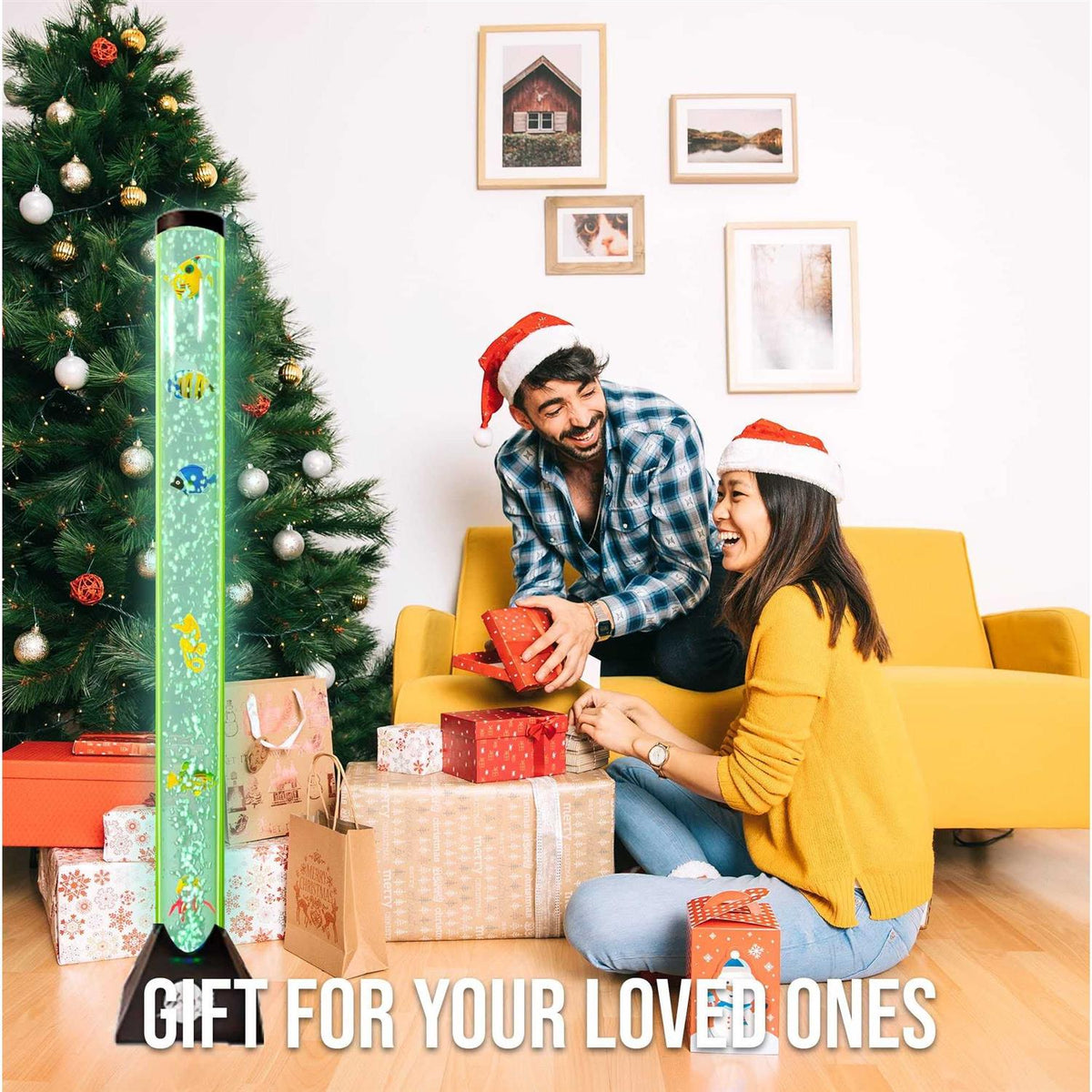 4FT LED Water Bubble Fish Tube Floor Lamp with 20 Color Changing Light Effects P2615