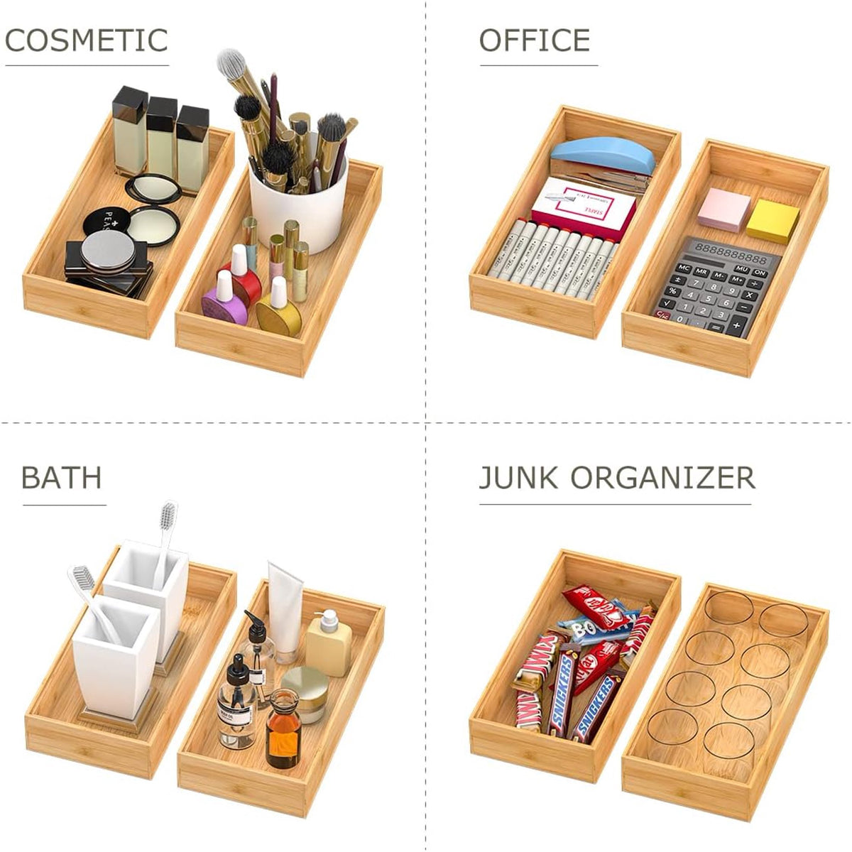 Bamboo Wood Stackable Silverware Tray Utensil Drawer Organizer L7895