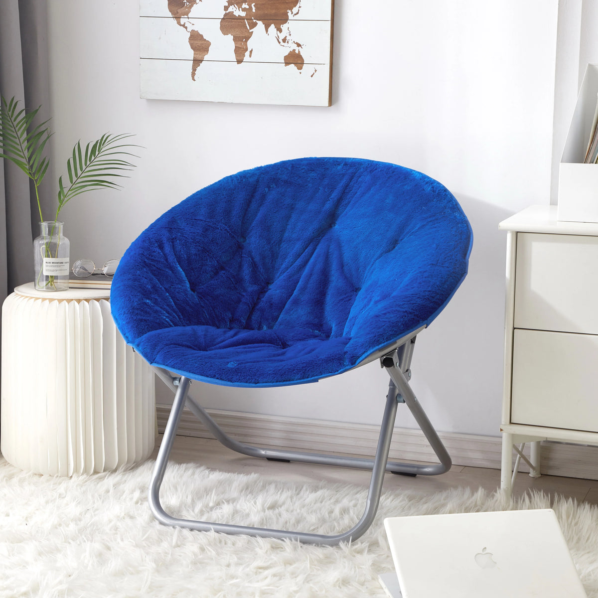 Blue Faux Fur Saucer Chair W3313