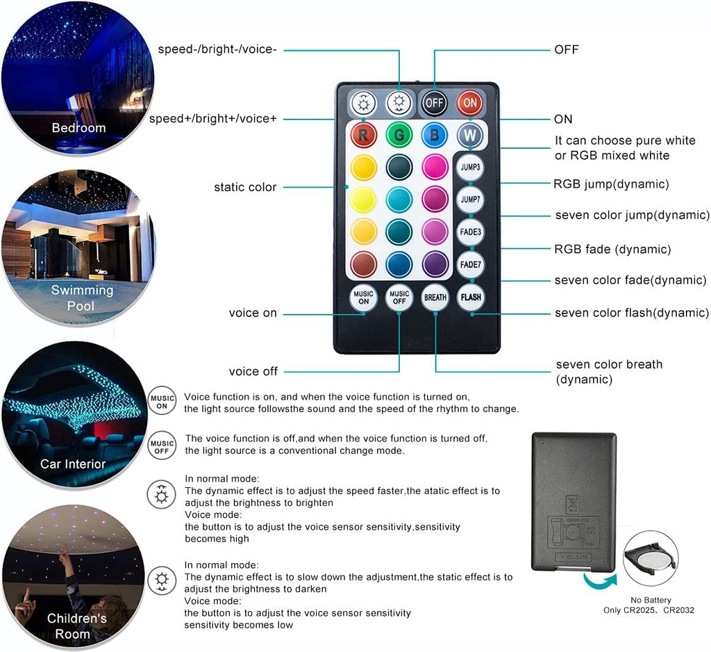 Car Use Bluetooth LED Fiber Optic Lights Star Ceiling Light Kit 450pcs 0.03in 6.5ft Optic Cable V6632