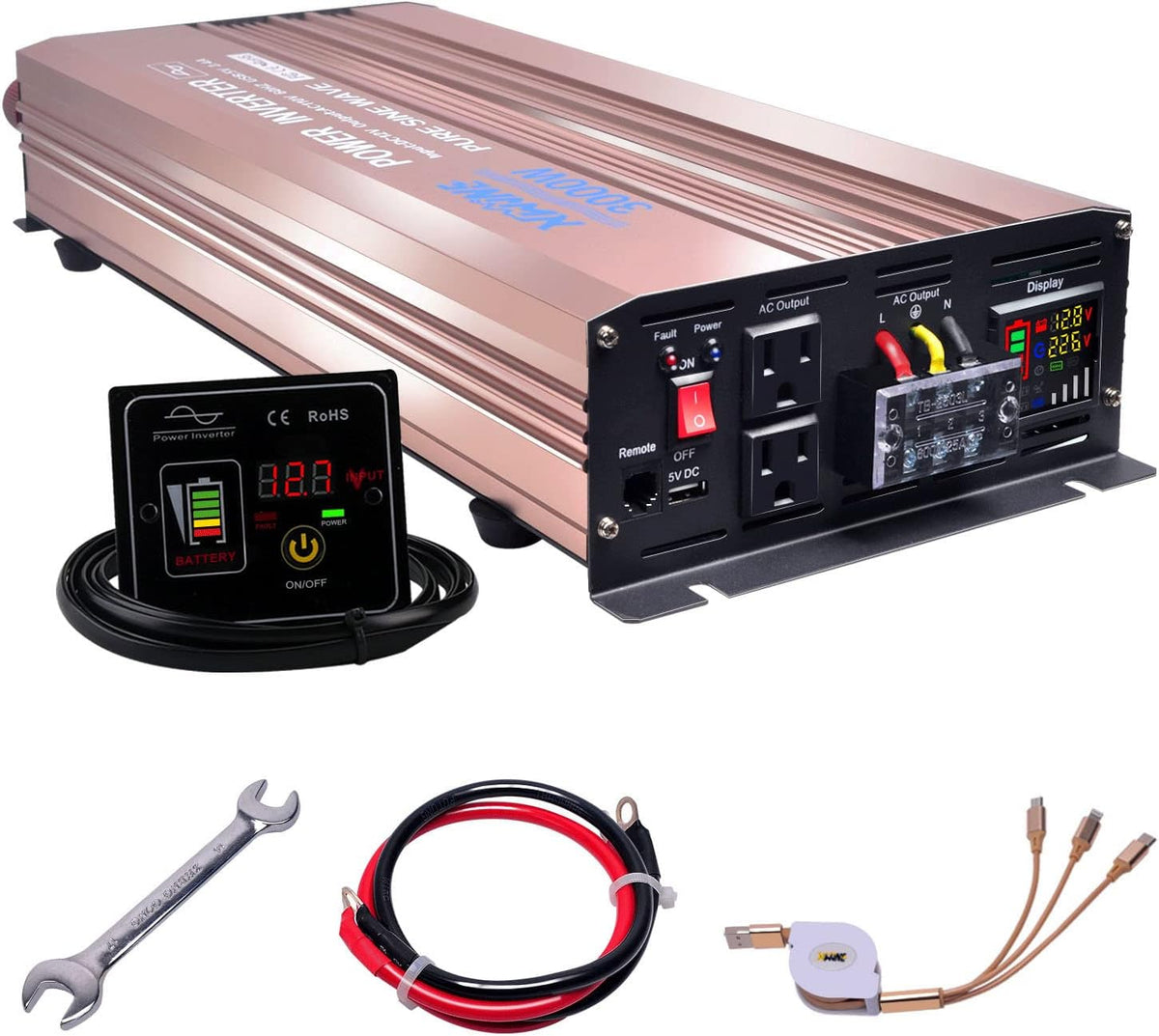 4000 Watts Pure Sine Wave Power Inverter DC to AC Converter with Remote Control and LED Display D8779