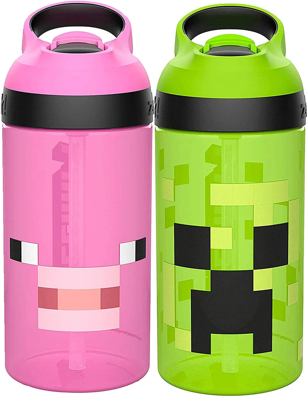 Minecraft 16 oz BPA-Free Plastic Kids Water Bottle with Straw, 2pc Set U19661
