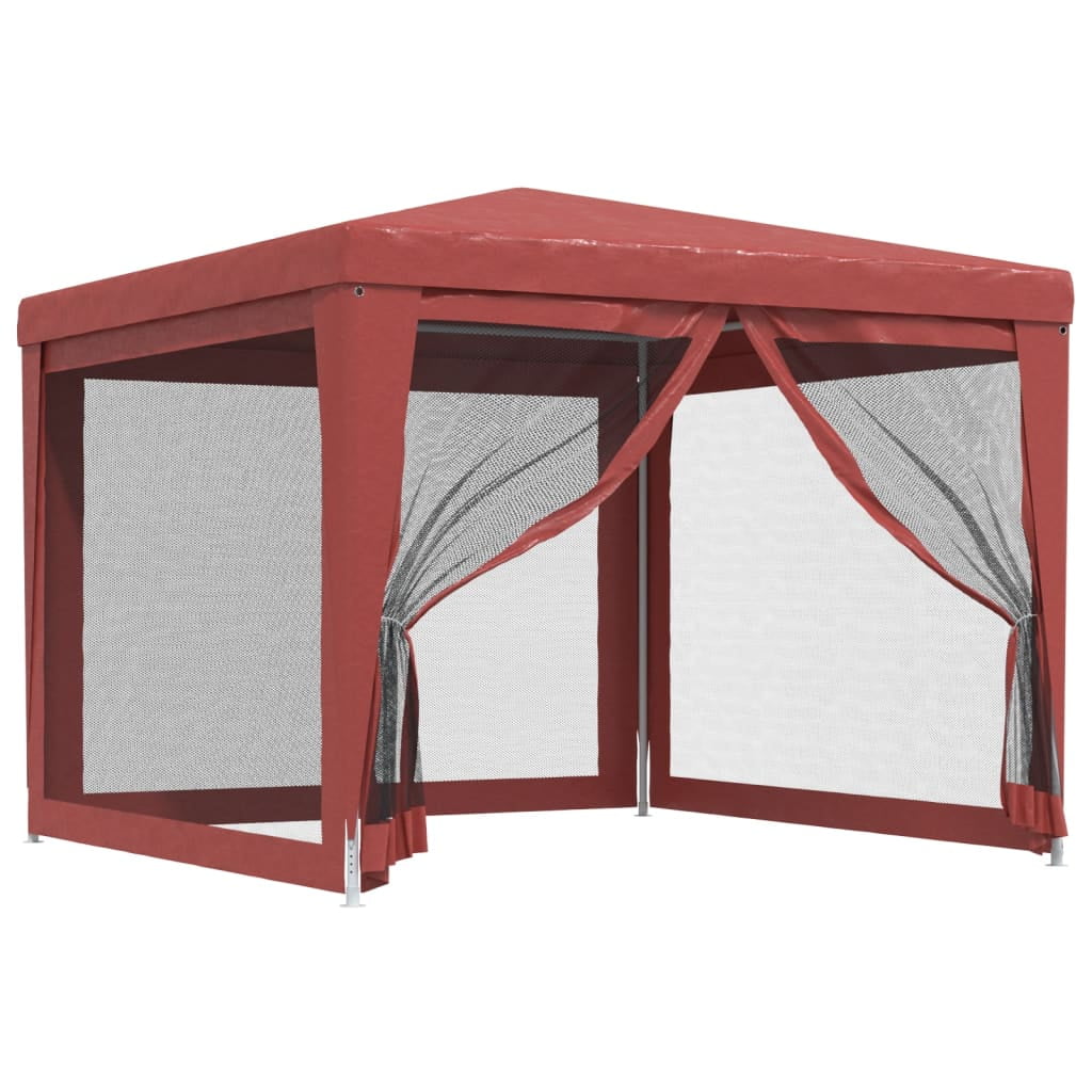 Party Tent with 4 Mesh Sidewalls Red 9.8'x9.8' HDPE O190
