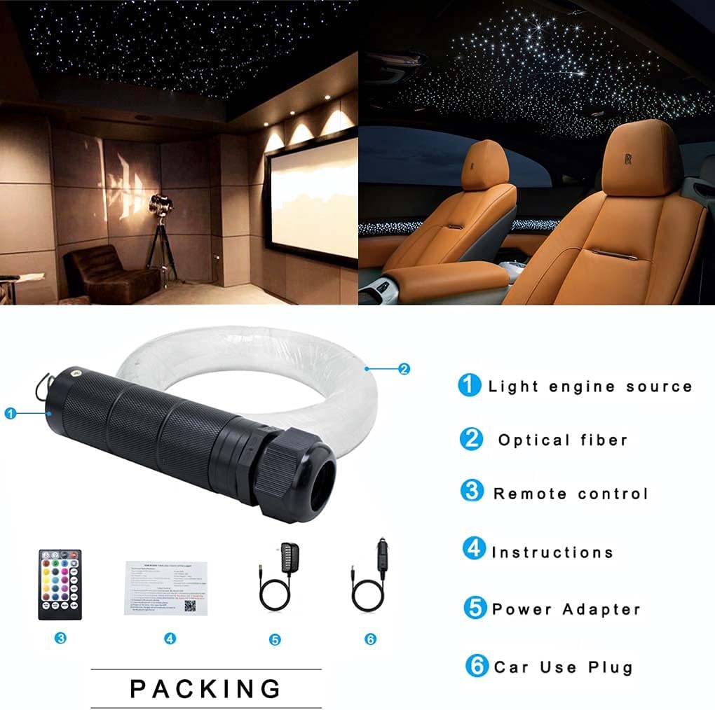 Car Use Bluetooth LED Fiber Optic Lights Star Ceiling Light Kit 450pcs 0.03in 6.5ft Optic Cable V6632