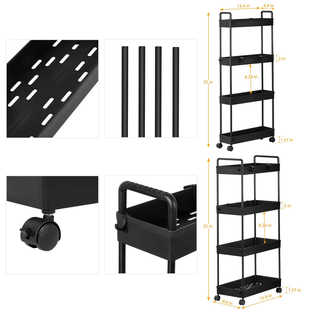4 Tier Slim Storage Cart with Wheels, 2 Pack D400790