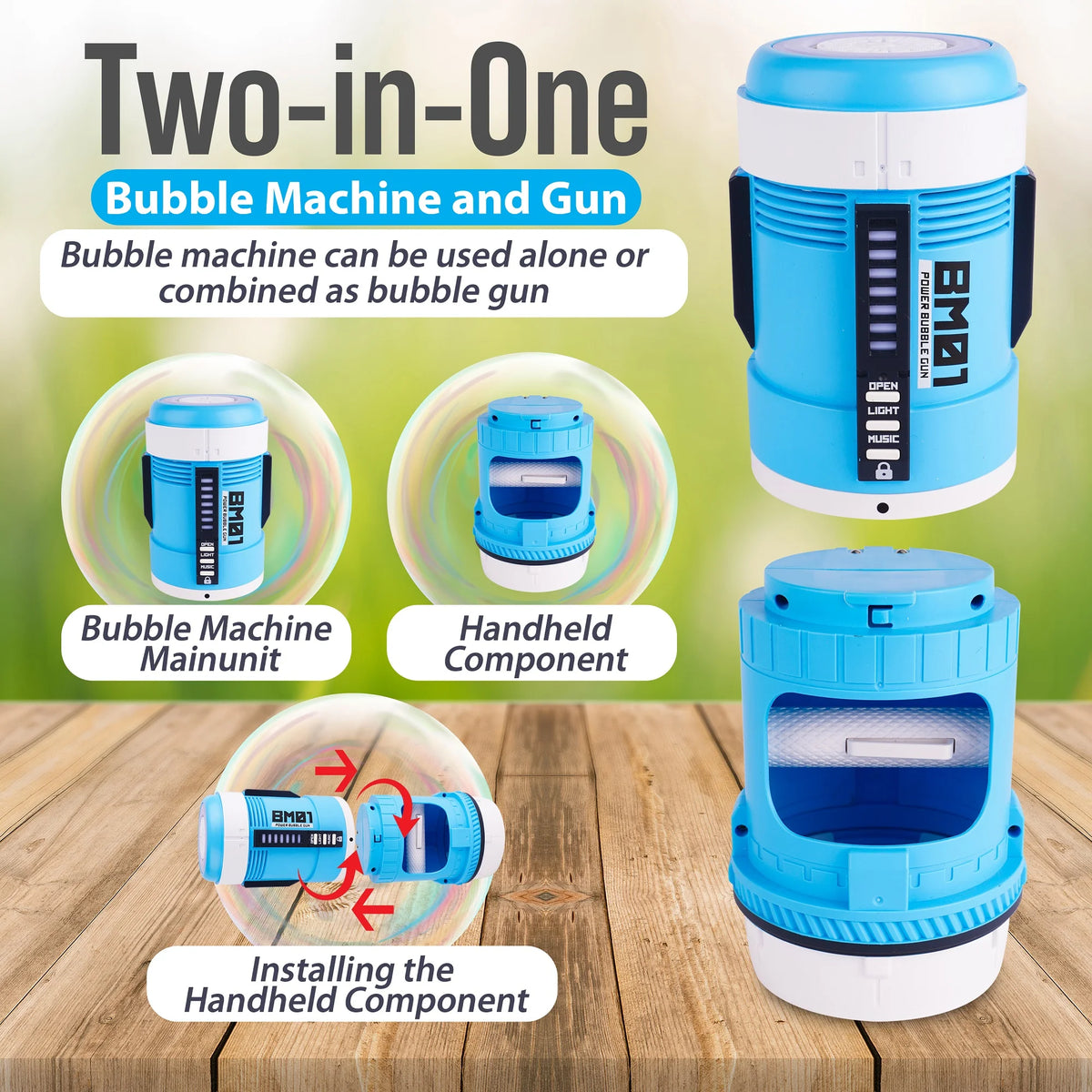 2 in 1 Rechargeable Bubble Gun with Sound and Light Z811466