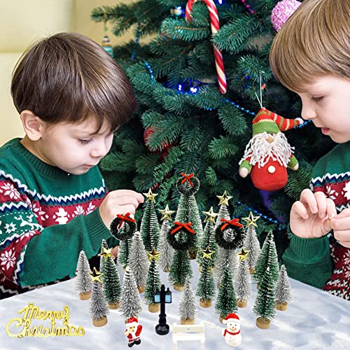 5pcs Miniature Christmas Trees with Snow and Wood Base R7673
