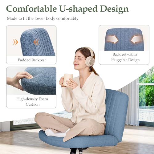 Beige Armless Cross Legged Office Chair with Wheels Z6715