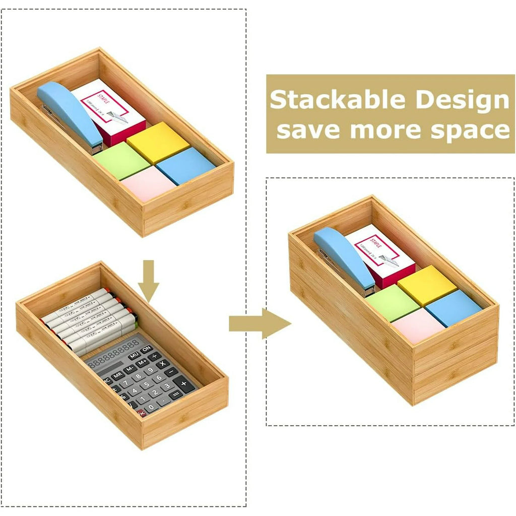 Bamboo Wood Stackable Silverware Tray Utensil Drawer Organizer L7895