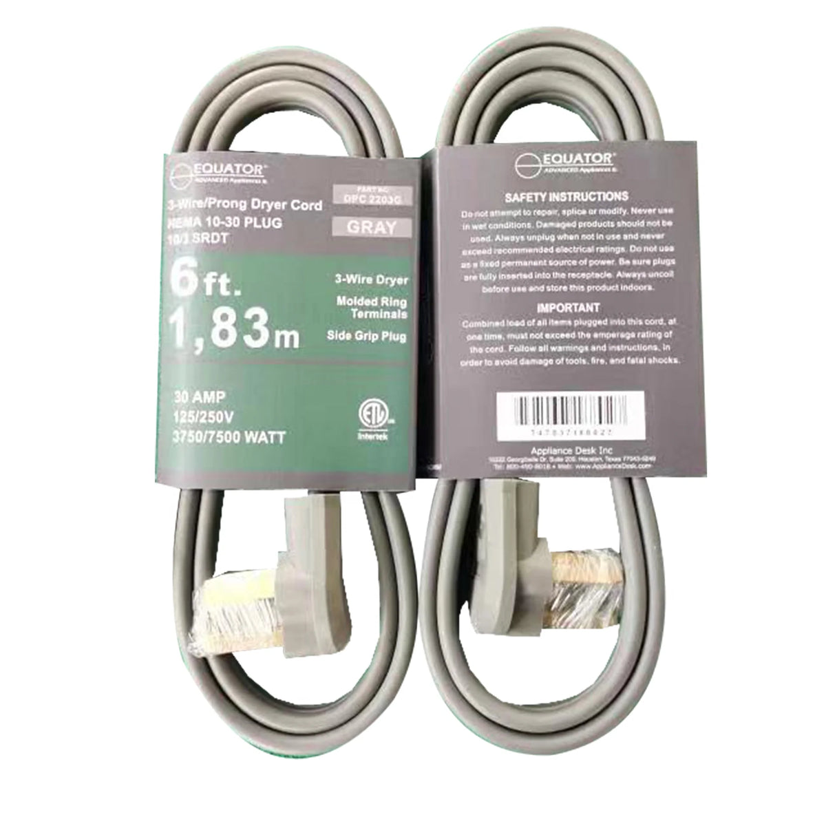 3-Wire Dryer Power Cord Grey R743