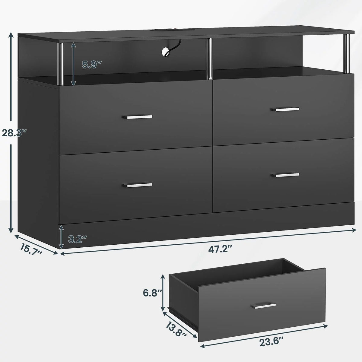 Black 6 Drawer Dresser with Charging Station and LED Light T52613