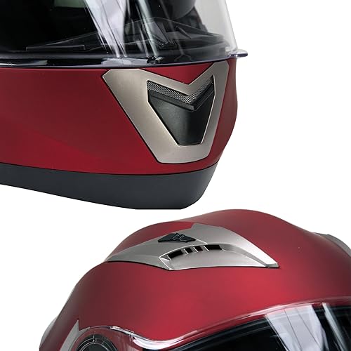 Flat Red Modular Motorcycle Helmet with Drop Down Visor F101