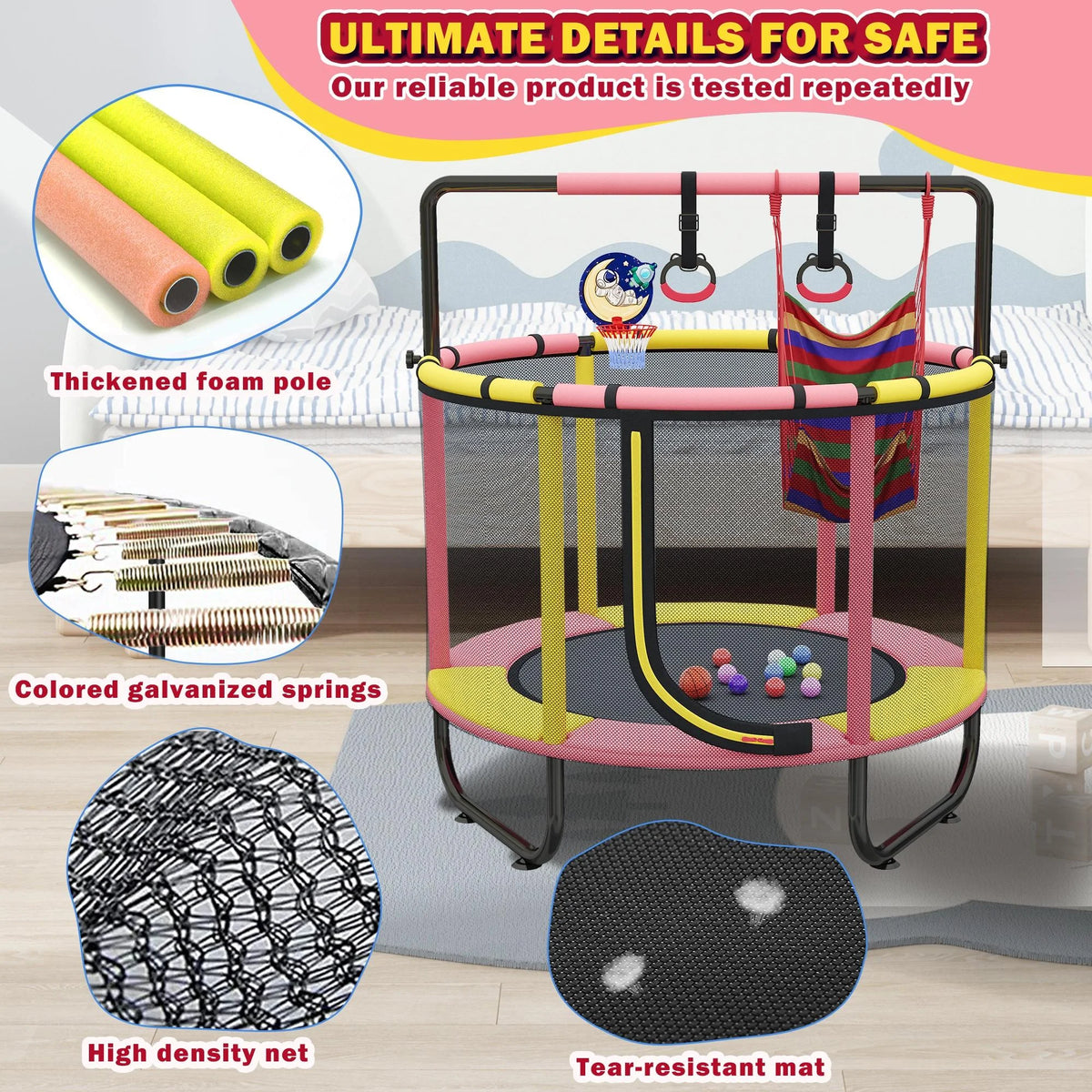 Mini Trampoline with Enclosure and Basketball Hoop N7623