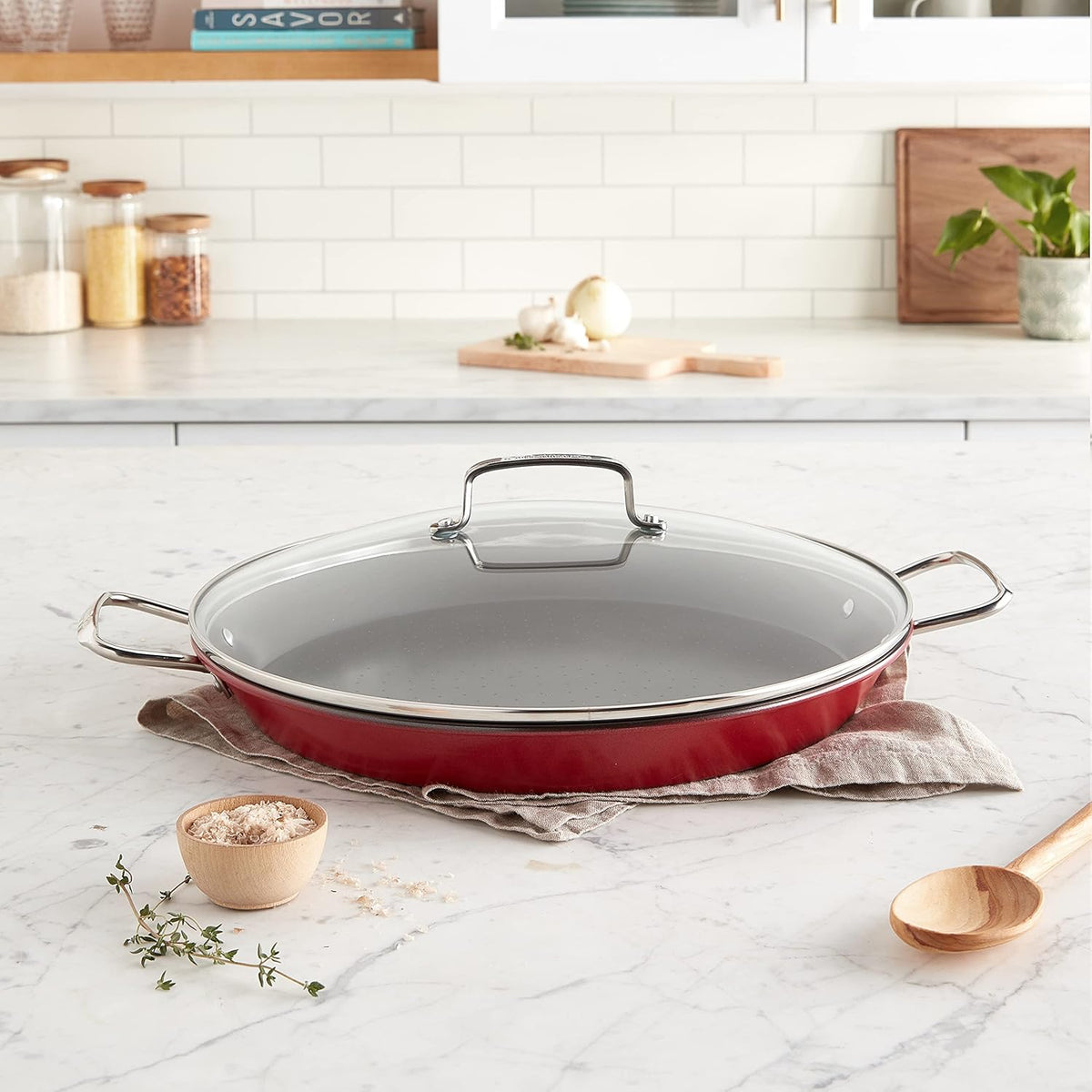 15" Red Non-Stick Paella Pan, Pack of 2 H551110