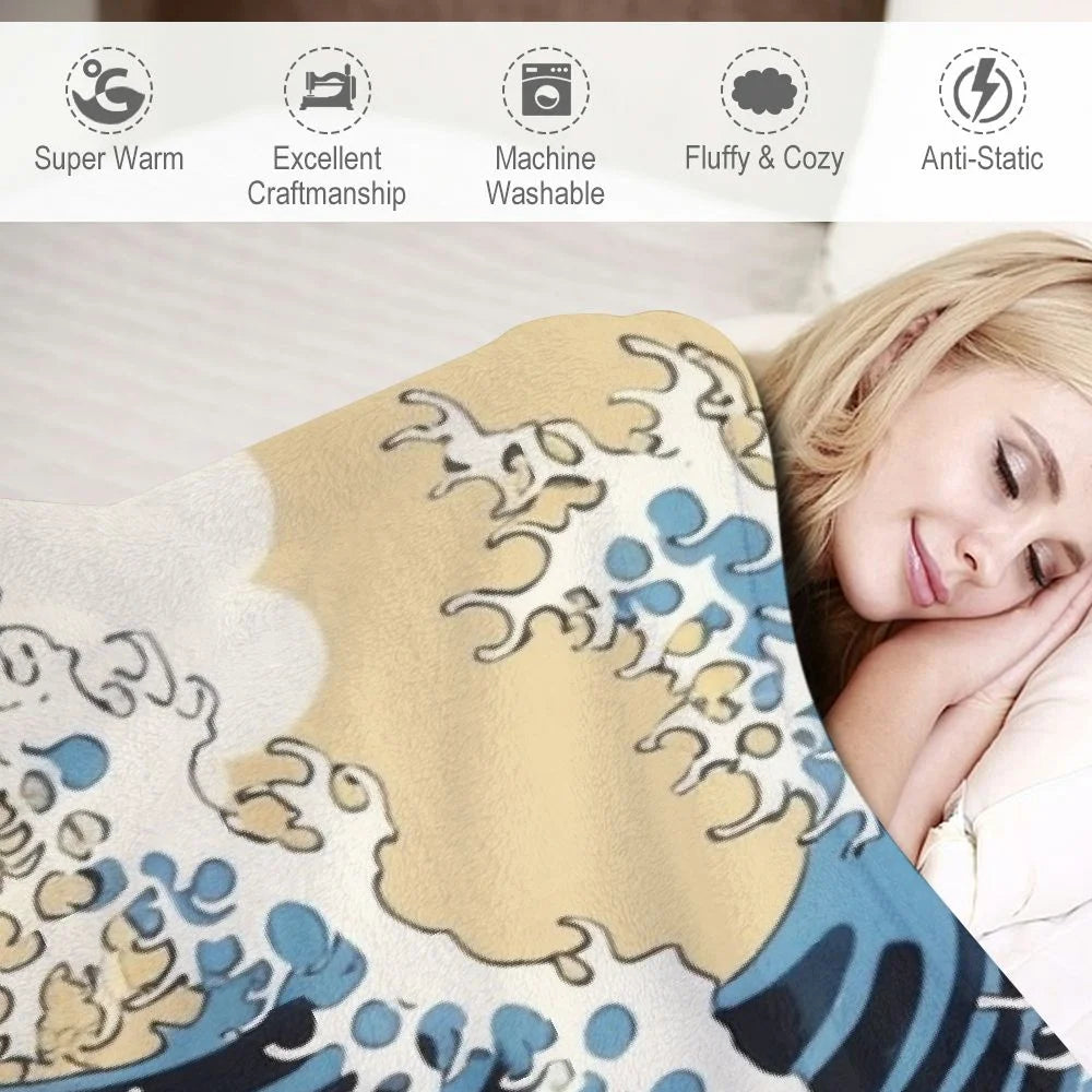 Ukiyoe Pattern Plush Throw Blanket J589209