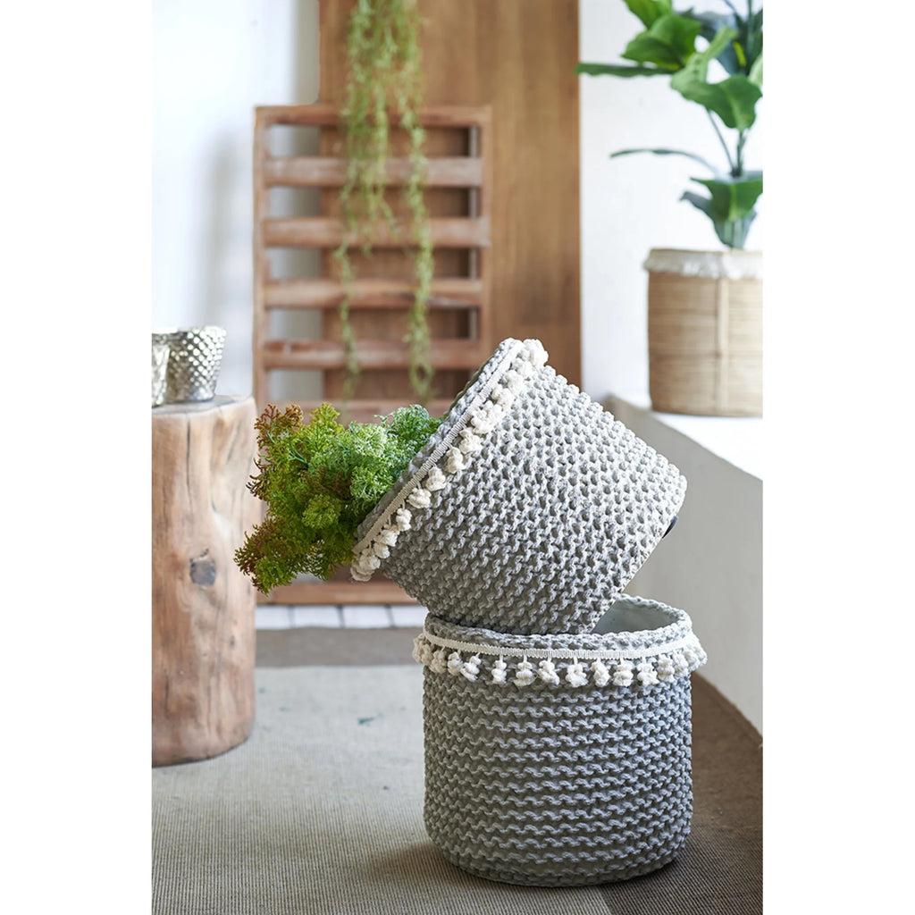 Large Round Basket Planters with Tassel - 13.75" - 2ct N2471