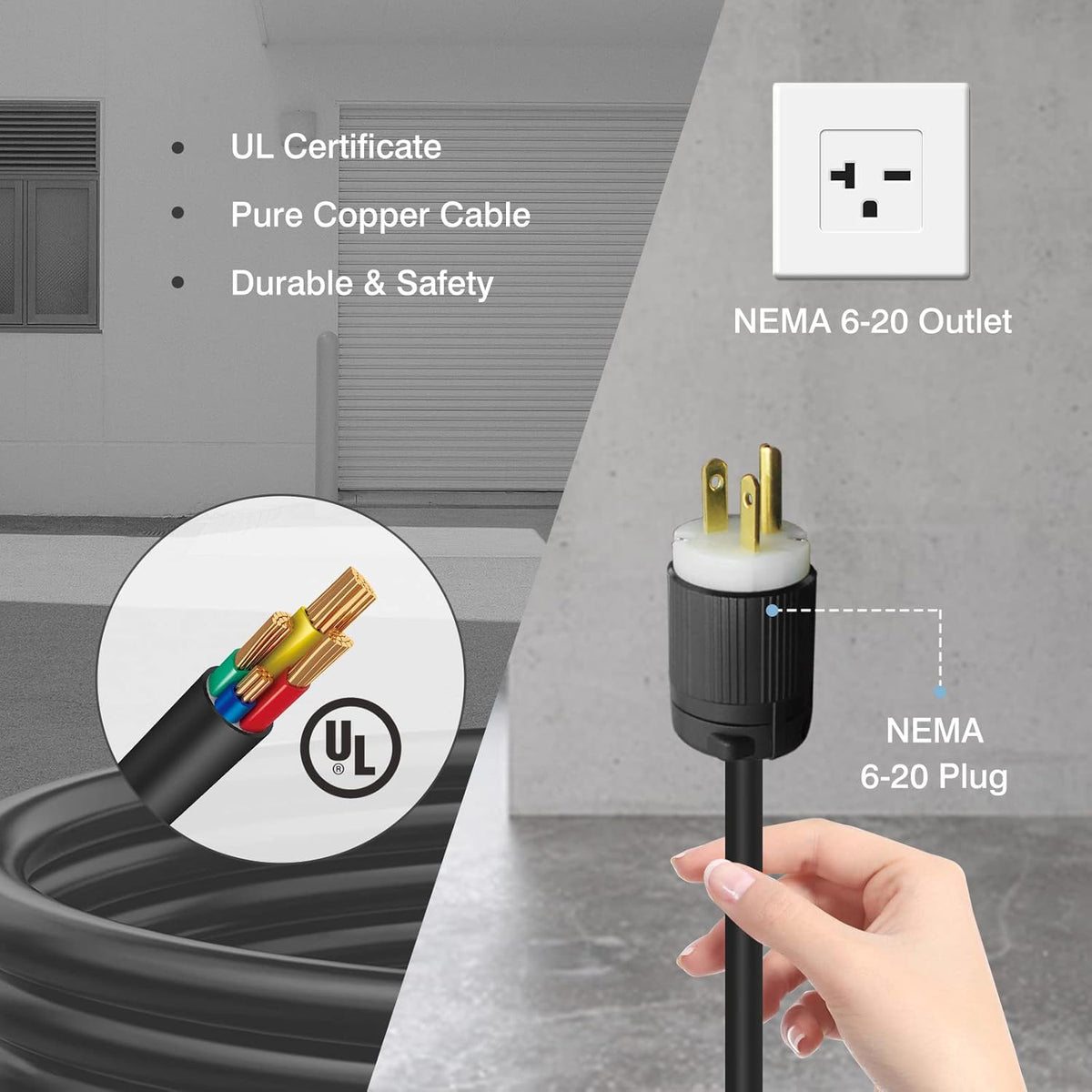 Portable EV Charger with NEMA 6-20 Plug and 5-15 Adapter C204649