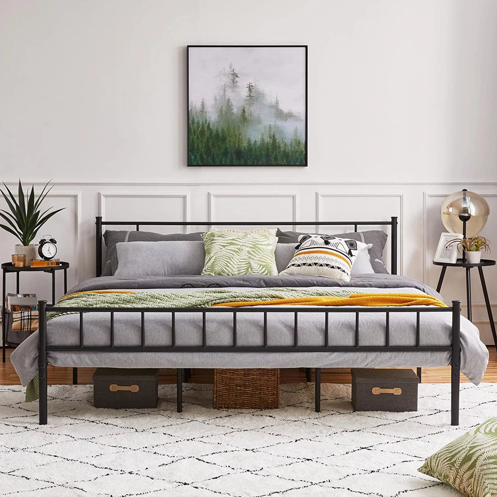 King Size Black Metal Bed Frame with Headboard and Footboard Q38623