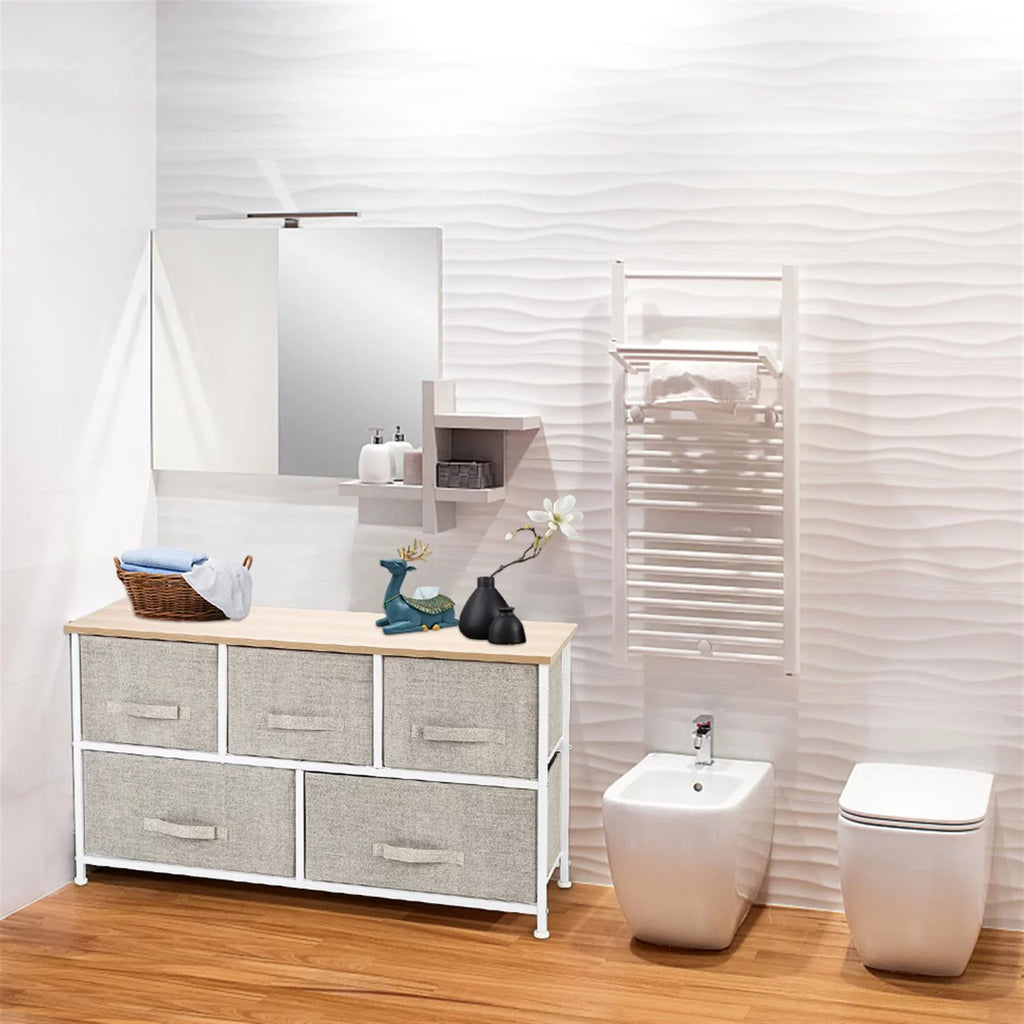 2-Tier Wide Closet Dresser with 5 Fabric Drawers R170690