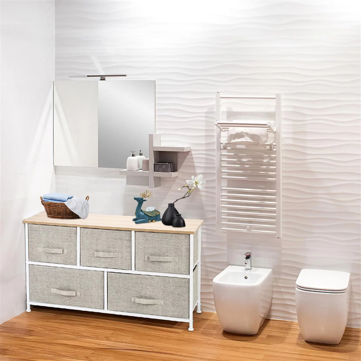 2-Tier Wide Closet Dresser with 5 Fabric Drawers R170690