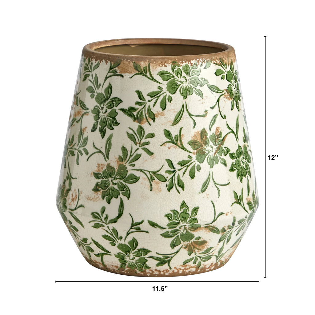 11.5" x 11.5" x 12" Green Ceramic Planter V782