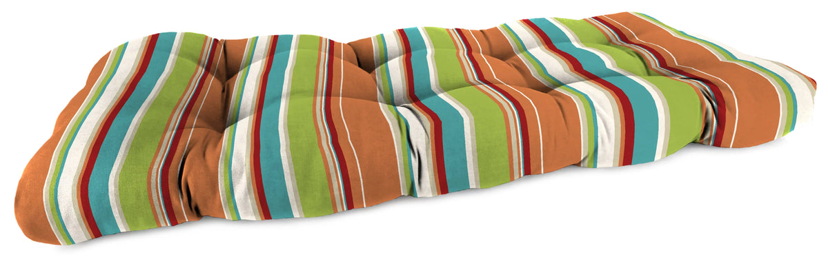 Multicolor Stripe Tufted Outdoor Settee Bench Cushion X62828