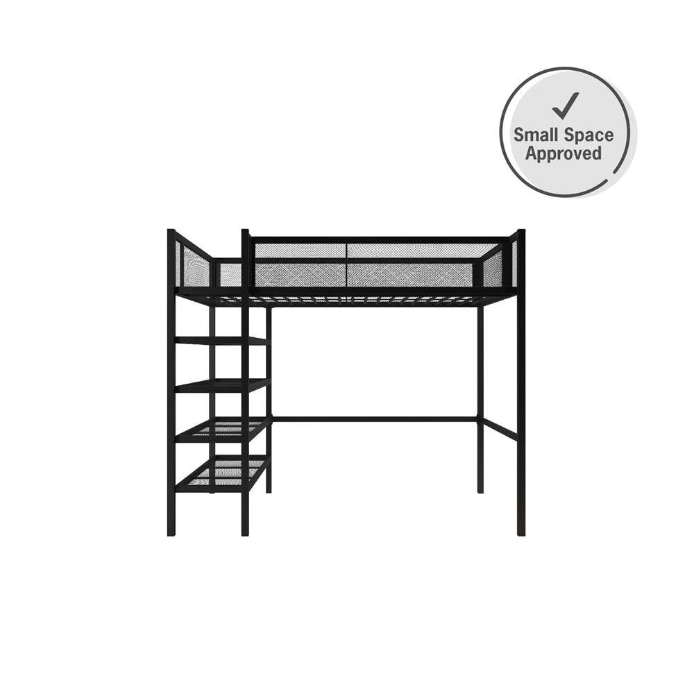 Black Metal Twin Storage Loft with Bookcase Q9259