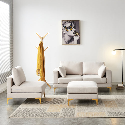 3-seater L Shape Fabric Sectional Sofa with Ottoman Grey X37444